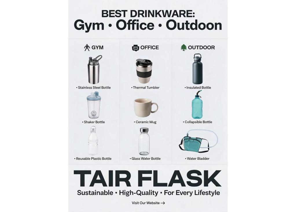 What types of drinkware are bestsellers for gyms, offices, or outdoor activities?
