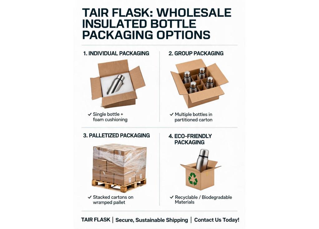 What are the standard packaging options for shipping wholesale insulated bottles?