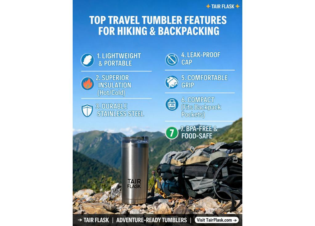 What features should a travel tumbler have for backpacking and hiking?