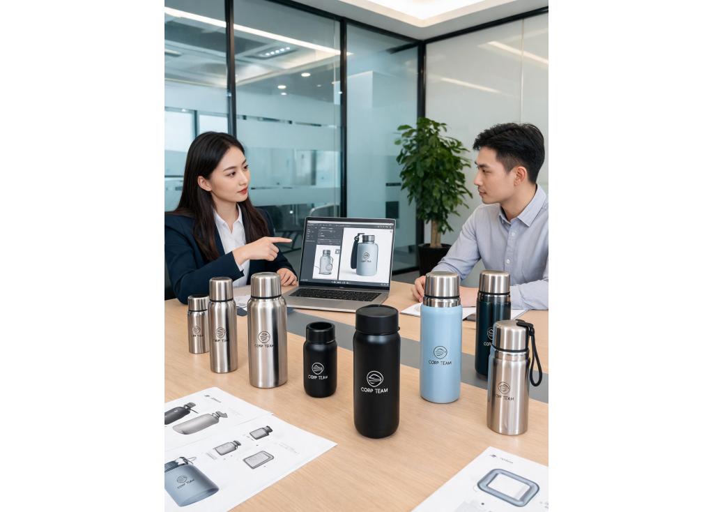 How can I customize vacuum flasks for corporate office use with team logos?