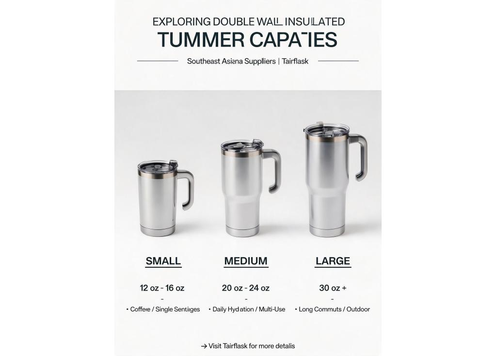 What is the typical capacity range available for double wall insulated tumblers from Southeast Asian suppliers?