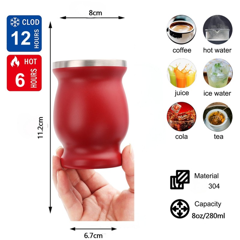 Customizable 8oz Stainless Steel Bambilla Straw Brush Classic Home for Mugs Yerba Mate Tea Cup Hot & Cold Business Gifts