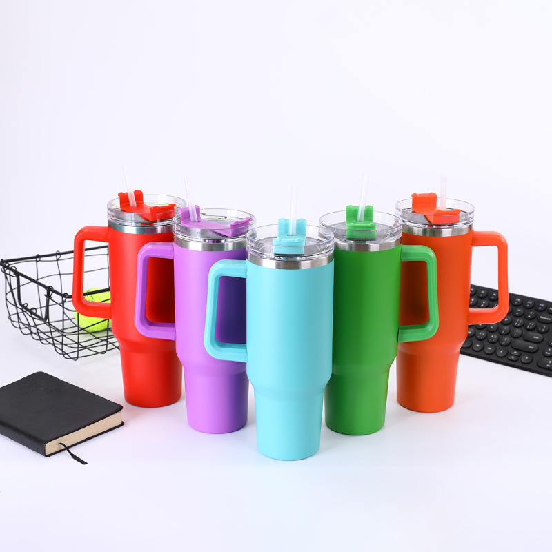 40oz Stainless Steel Tumbler with Handle and Straw Popular Car-Friendly Anti-Scratch Slip Customized Logo Option