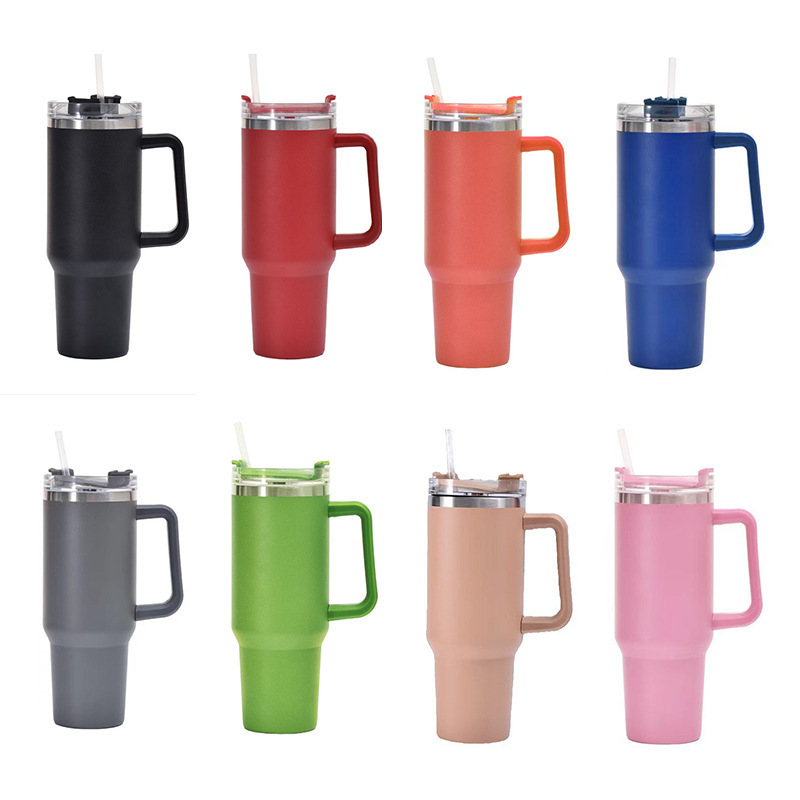 40oz Stainless Steel Tumbler with Handle and Straw Popular Car-Friendly Anti-Scratch Slip Customized Logo Option