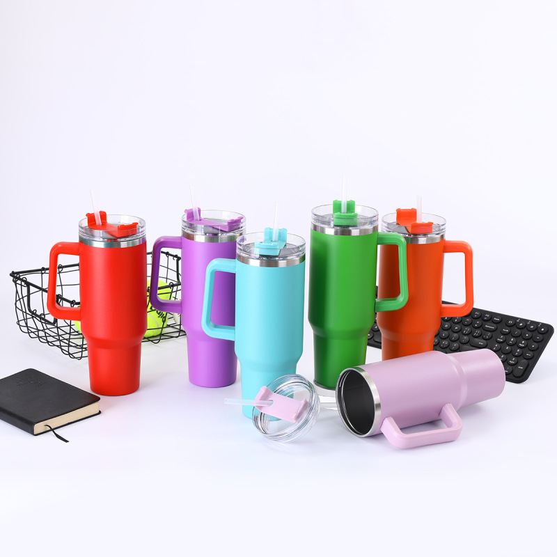 40oz Stainless Steel Tumbler with Handle and Straw Popular Car-Friendly Anti-Scratch Slip Customized Logo Option