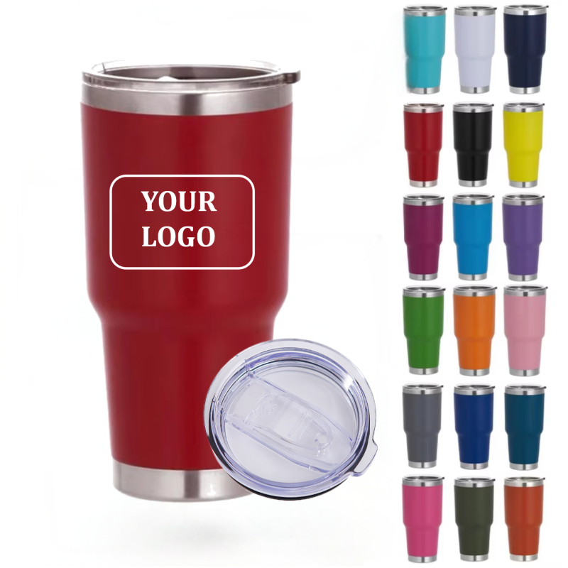 Custom Logo 30oz Powder Coated Double Wall Stainless Steel Vacuum Insulated Travel Tumblers Ceramic Cups Lids Straws for Regular