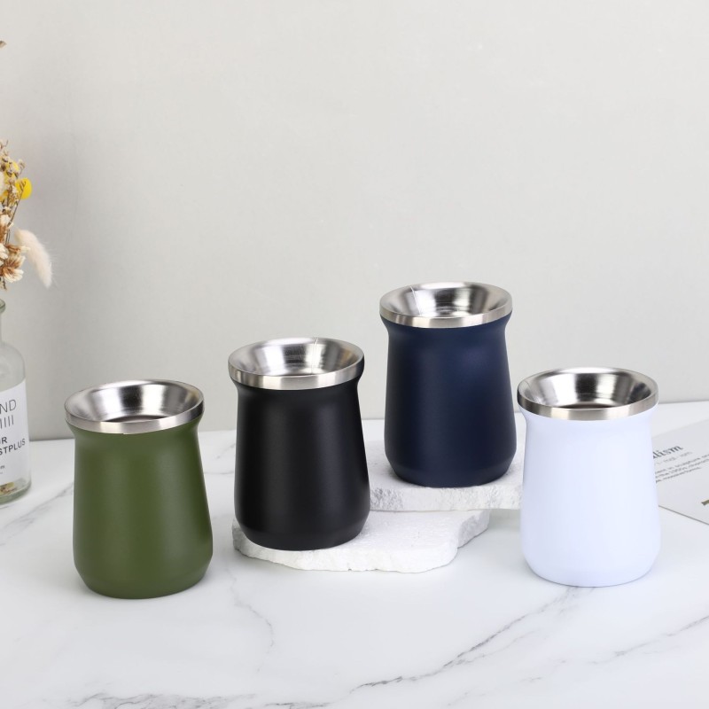 Double-Walled Stainless Steel Mate Gourd Cup with Bombilla Straw and Spoon Natural Mate Cup with Convenient Accessories