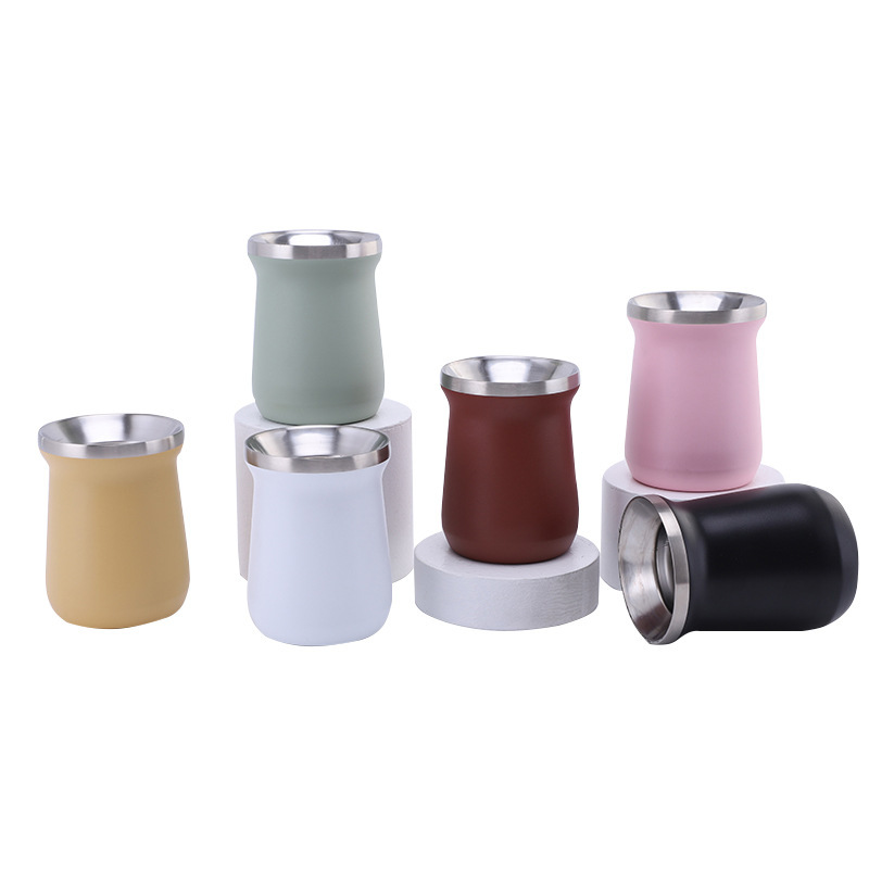Double-Walled Stainless Steel Mate Gourd Cup with Bombilla Straw and Spoon Natural Mate Cup with Convenient Accessories
