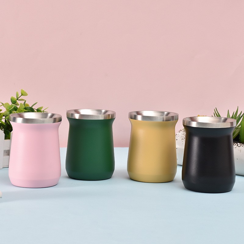 Double-Walled Stainless Steel Mate Gourd Cup with Bombilla Straw and Spoon Natural Mate Cup with Convenient Accessories