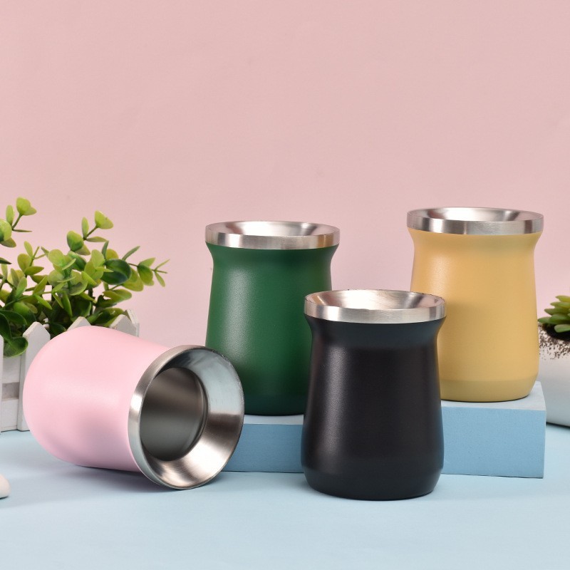 Double-Walled Stainless Steel Mate Gourd Cup with Bombilla Straw and Spoon Natural Mate Cup with Convenient Accessories