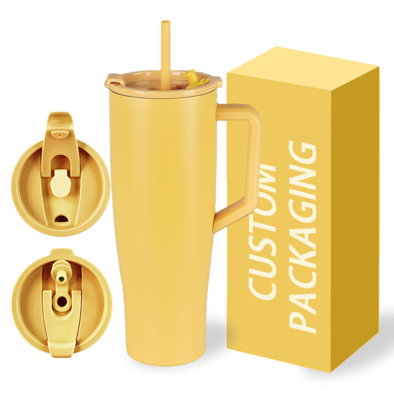 Customizable 40 Ounce Stainless Steel Tumbler 2-in-1 Large Handle Lid Straw Double Wall Vacuum Insulated Metal 40oz Travel Mug