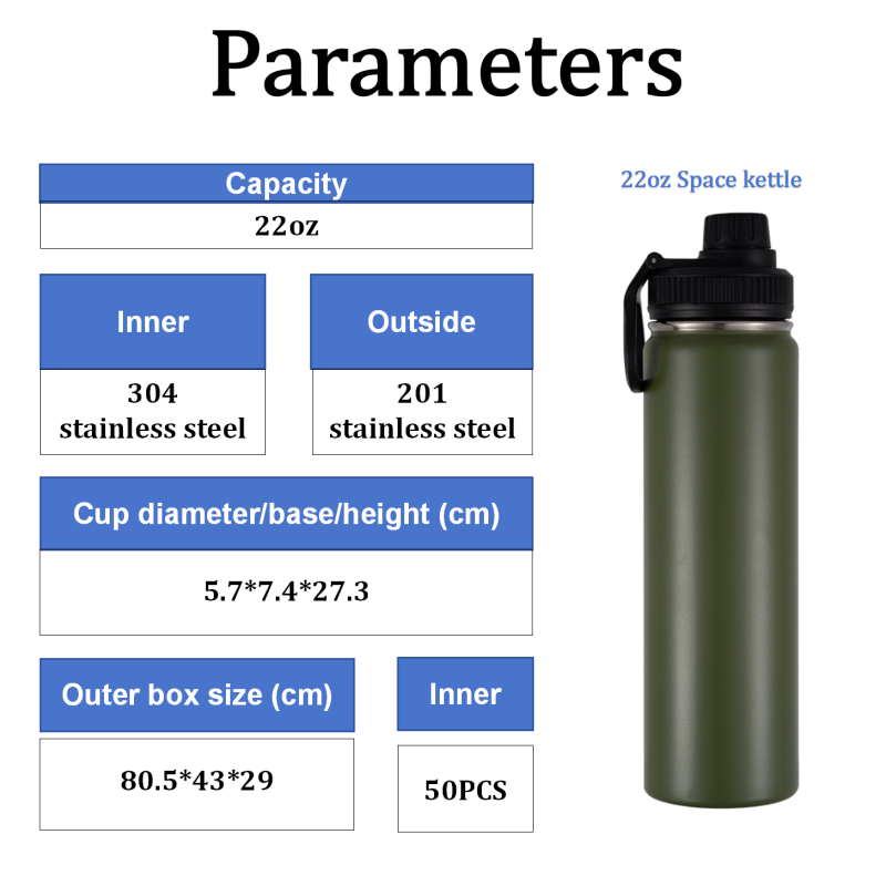 Custom 22oz Double Wall 304 Stainless Steel Vacuum Insulated Kettle Large Capacity Space Design Mug for Sports & Camping