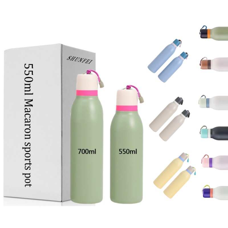 High Quality 550ml Macaron Sports Drink Water Bottle Double Drinking Mouth Stainless Steel Vacuum Insulated with Metal Lid