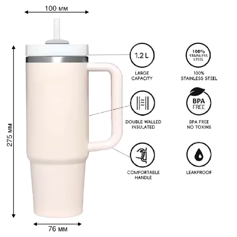 40 oz Insulated Eco-Friendly Metal Tumbler for Straw Lid Leakproof Portable Travel Mug for Hot Cold Drinks for Business Gifts Co