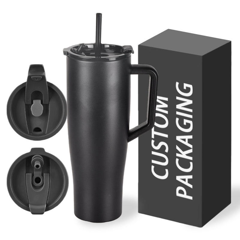 Customized 40oz Stainless Steel Tumbler with Handle Straw Insulated Travel Mug with 2-in-1 Lid Vacuum Coffee Cup Metal Material
