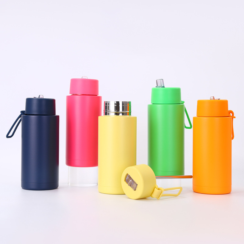 Large Capacity 1000ML Double Wall Insulated Stainless Steel Water Bottle with Silicone Handle and Straw for Business Gifts