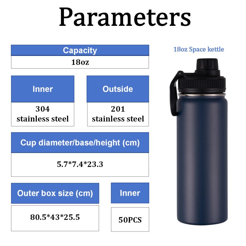 Custom 18oz Double Wall 304 Stainless Steel Vacuum Insulated Kettle Large Capacity Space Design Sports Mug Camping Applicable
