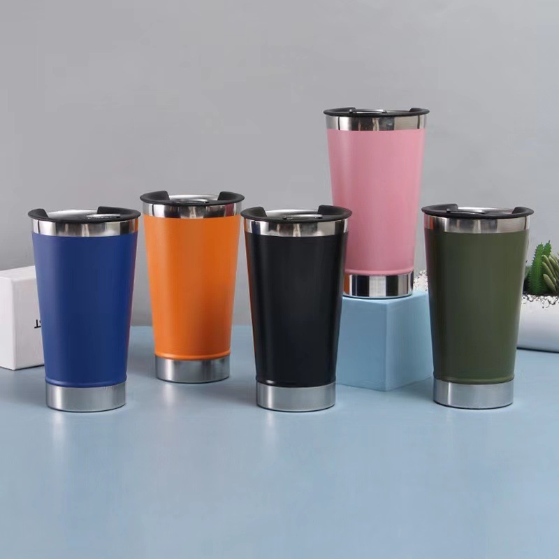 Custom Logo Thermal 500 Ml Double Wall Stainless Steel Classic Insulated Cups Travel Beer Mug Tumbler With Opener