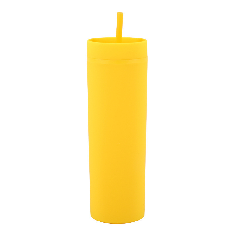 Eco-Friendly 16oz PP Plastic Water Bottle with Straws Custom BPA-Free Acrylic Tumbler with Lids for Back to School