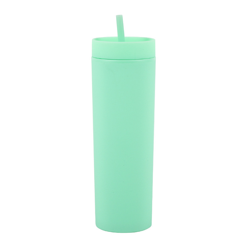Eco-Friendly 16oz PP Plastic Water Bottle with Straws Custom BPA-Free Acrylic Tumbler with Lids for Back to School