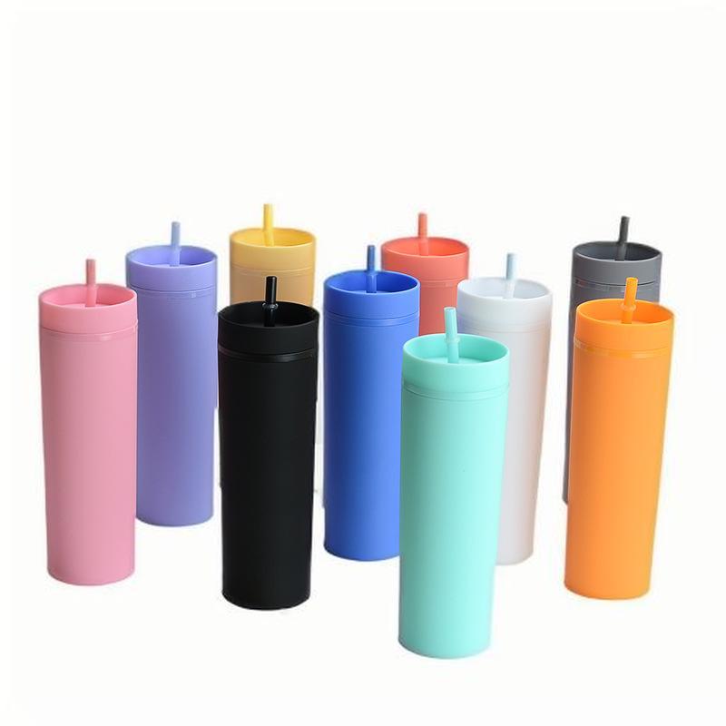 Eco-Friendly 16oz PP Plastic Water Bottle with Straws Custom BPA-Free Acrylic Tumbler with Lids for Back to School