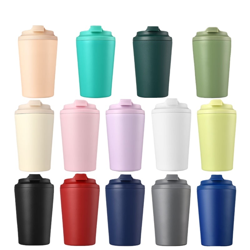 In Stock 12oz New 304 Stainless Steel Coffee Cup 12oz Double-layer Portable Flip Lid Coffee Insulated Cup