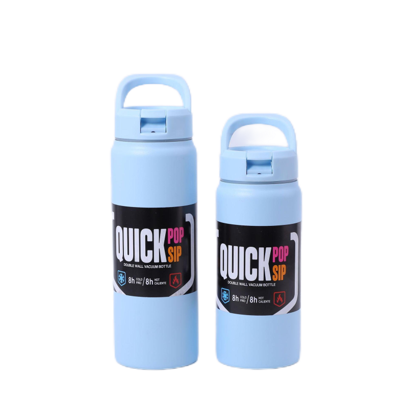 Customizable 18oz Double Wall Stainless Steel Water Bottle BPA-Free Insulated Flask with Powder Coated Handle Straw for Camping