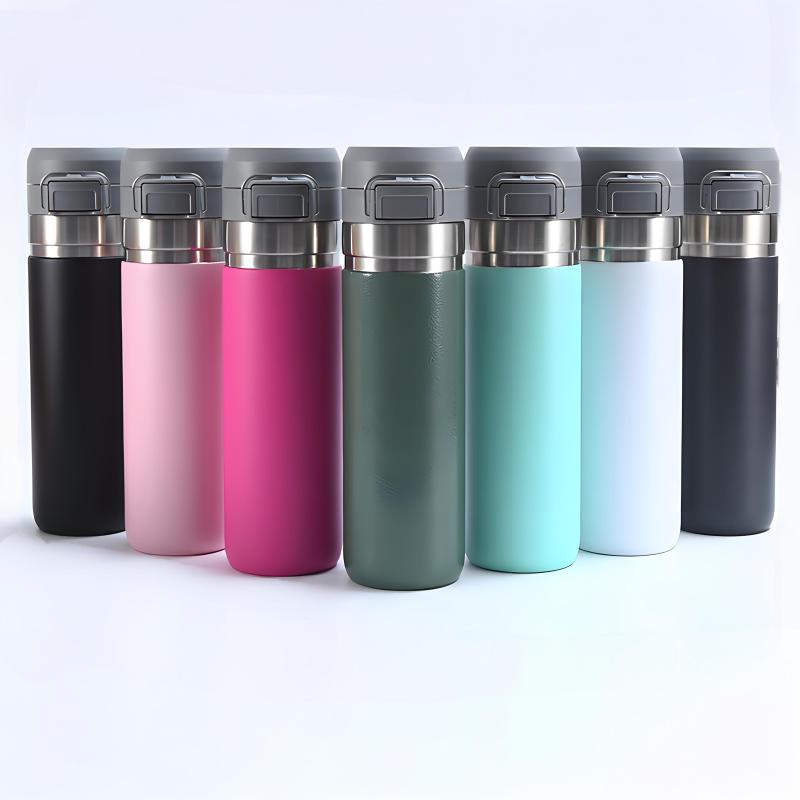 Customizable BPA Stainless Steel Water Bottle with Flip Top Lid Powder Coated Convenient Carry Handle for Outdoor Tours Camping