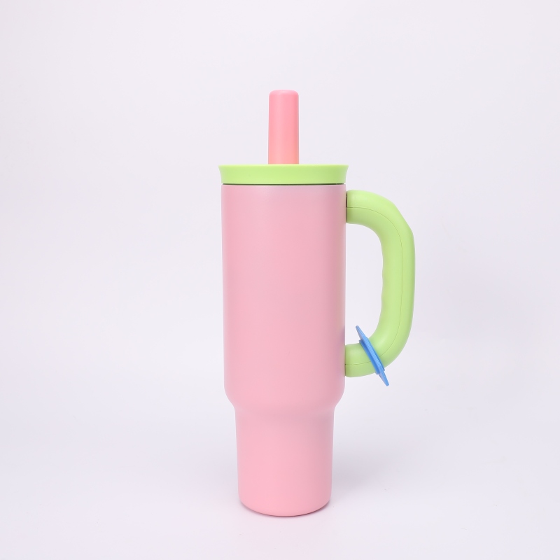 Girl Fashion Leak-Proof Water Bottle Double Wall Insulated Stainless Steel Coffee Mug Business Gift with Straw Handle