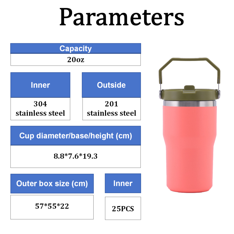 20oz Double Wall Stainless Steel Tumbler Leak-Proof Portable Vacuum Insulated Travel Mug with Handle