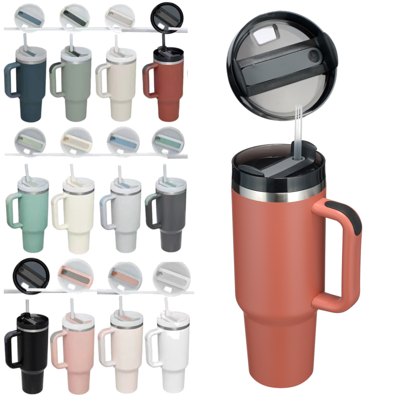 Hot Sale Adventure 40oz Stainless Steel Tumbler Insulated Travel Mug with Handle and Straw Reusable Vacuum Metal Tumbler