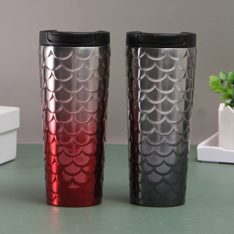 Borge 500ml Fish Scale Double Wall Insulated Coffee Vacuum Car Mug Outdoor Car Tumbler