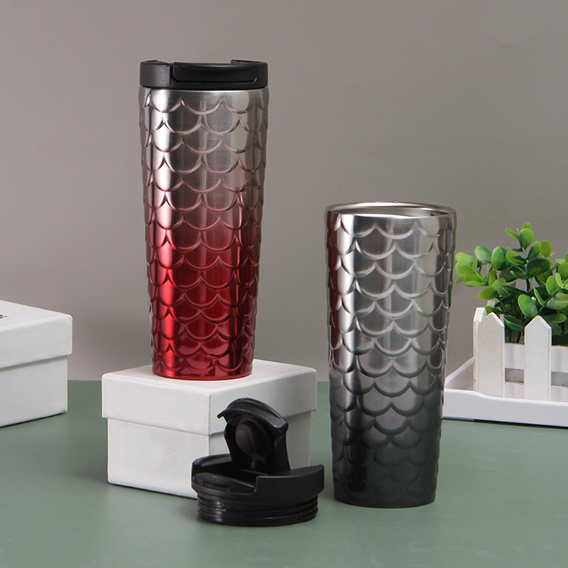 Borge 500ml Fish Scale Double Wall Insulated Coffee Vacuum Car Mug Outdoor Car Tumbler