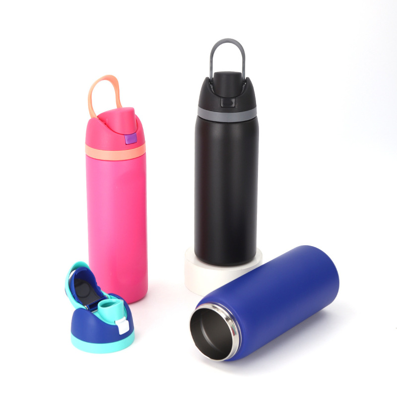 16/19/24/32oz Stainless Steel Office Cup Free Siip Water Bottle Straw Sports Travel Bpa-free Vacuum Temperature Display 12-24