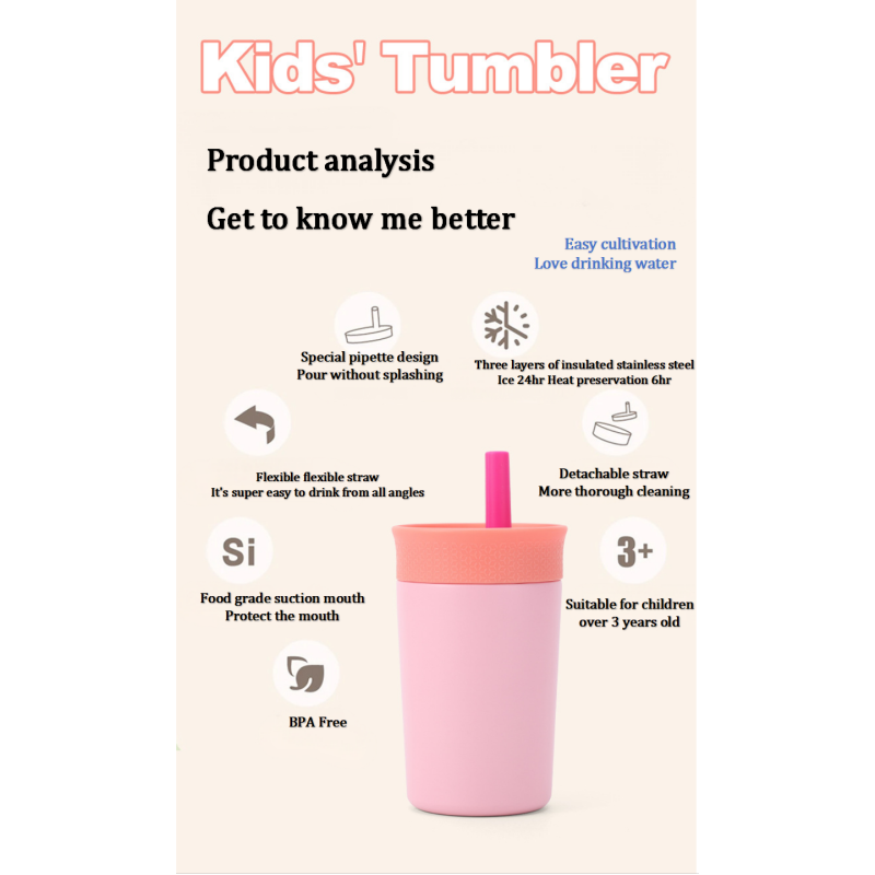 Best Seller 350ml Leakproof Stainless Steel Tumbler for Kids Custom Hot/Cold Water Bottle with Straw Cute Design for Camping