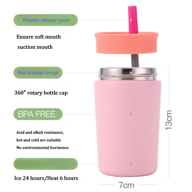 Best Seller 350ml Leakproof Stainless Steel Tumbler for Kids Custom Hot/Cold Water Bottle with Straw Cute Design for Camping