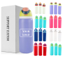 Custom Logo 16oz 19oz 24oz 32oz Double Wall Vacuum Flask BPA-Free Travel Sport Insulated Stainless Steel Water Bottle Straw for