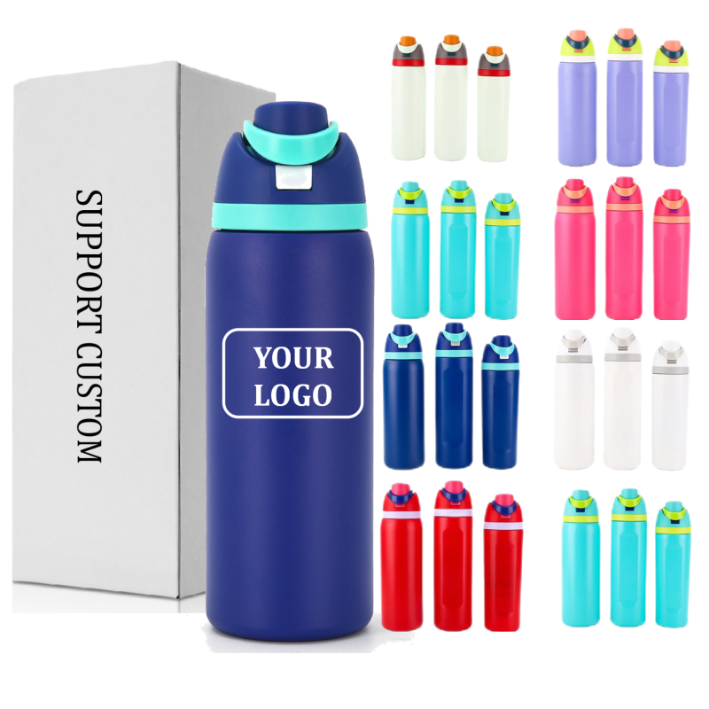 Custom Logo 16oz 19oz 24oz 32oz Double Wall Vacuum Flask BPA-Free Travel Sport Insulated Stainless Steel Water Bottle Straw for