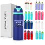 Custom Logo 16oz 19oz 24oz 32oz Double Wall Vacuum Flask BPA-Free Travel Sport Insulated Stainless Steel Water Bottle Straw for