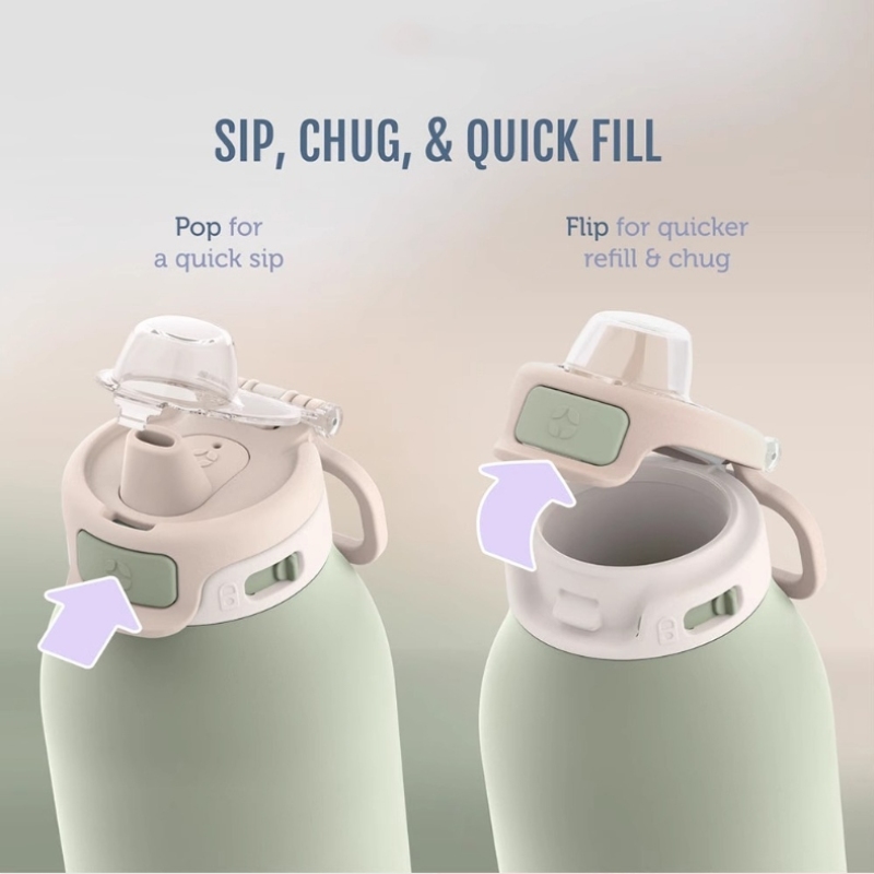 Custom Logo 950ml Double Wall Stainless Steel Sports Water Bottle Outdoor Travel Tumbler Powder Coated 2 in 1 Lids