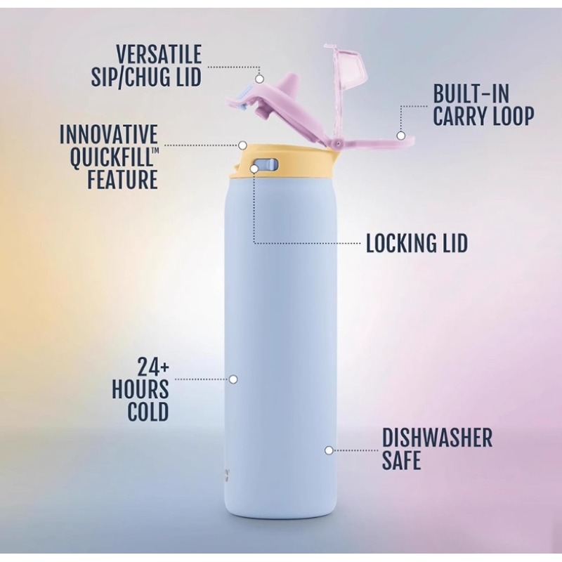 Custom Logo 950ml Double Wall Stainless Steel Sports Water Bottle Outdoor Travel Tumbler Powder Coated 2 in 1 Lids