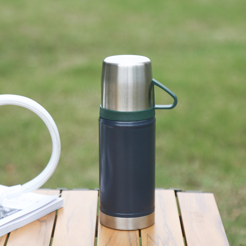 Insulated Travel Mugs Set Double Wall Stainless Steel Vacuum Flask Thermos Two Cups for Camping Business Use Gift Box Included