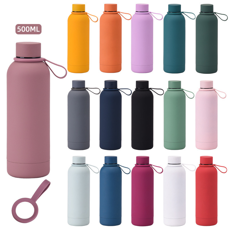 Custom Logo Stainless Steel Tumbler with Small Mouth Design Soft Rubber Paint Thermal Ceramic Cup Silicone Stripe-for Sports