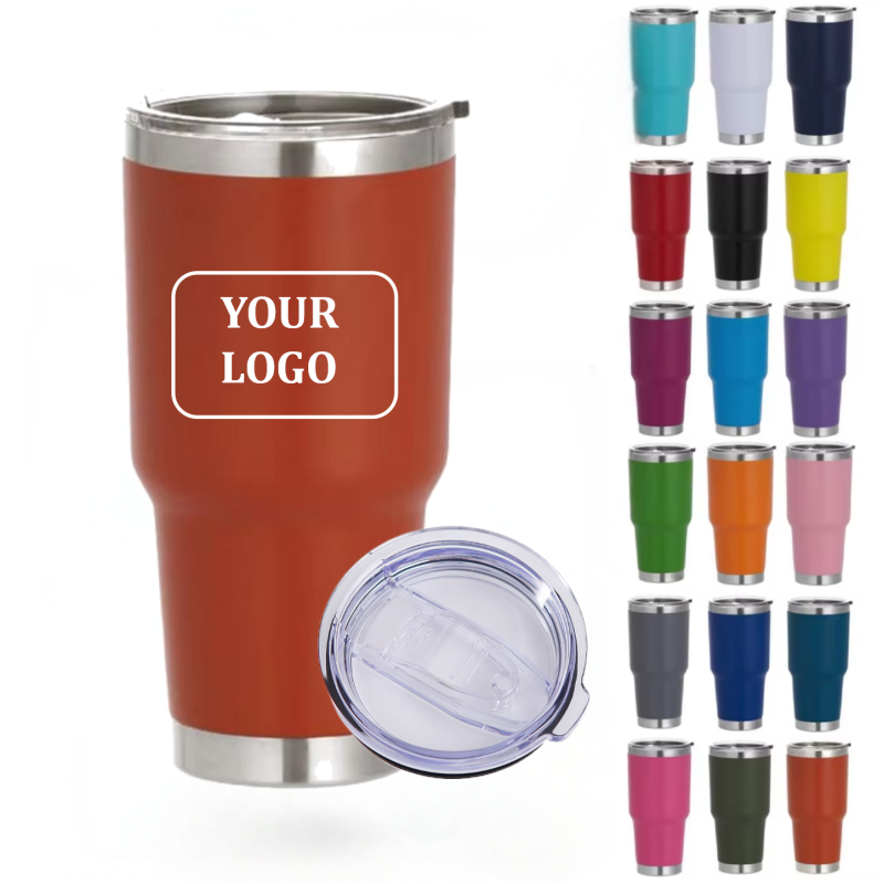Customised Large 30 Oz Powder Coated Double Walled Stainless Steel Travel Tumbler Vacuum Insulated Coffee Mug