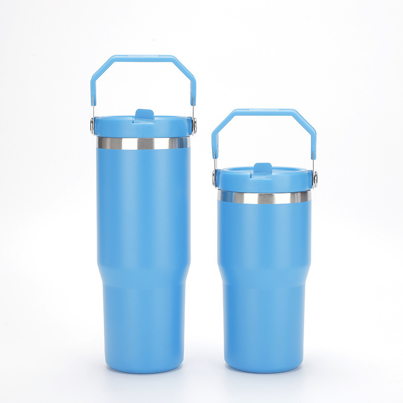 Durable Stainless Steel Water Bottle with Wide Mouth Handle Lid Outdoor Sports Cycling Tumbler Shockproof for Hiking Camping