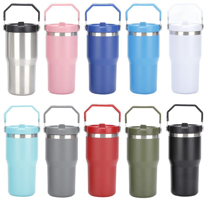 Durable Stainless Steel Water Bottle with Wide Mouth Handle Lid Outdoor Sports Cycling Tumbler Shockproof for Hiking Camping