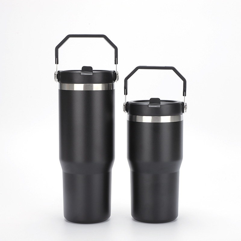 Durable Stainless Steel Water Bottle with Wide Mouth Handle Lid Outdoor Sports Cycling Tumbler Shockproof for Hiking Camping