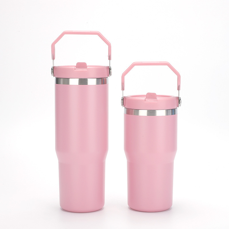 Durable Stainless Steel Water Bottle with Wide Mouth Handle Lid Outdoor Sports Cycling Tumbler Shockproof for Hiking Camping