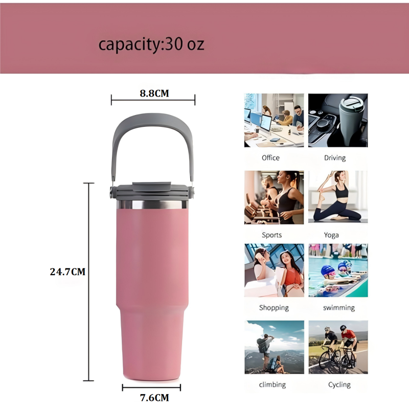 30 oz Double Wall Stainless Steel Travel Mug Leak-Proof Portable Vacuum Insulated Thermos with Handle