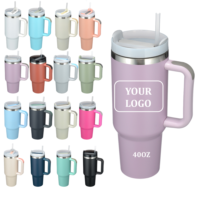 40oz Double Wall Stainless Steel Vacuum Tumbler with Insulated Cup Handle Reusable Metal Flask with for Straw Lid